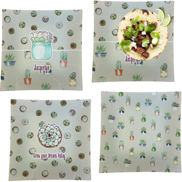 Succulents Set of Square Dinner Plates