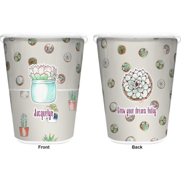 Succulents Trash Can White - Front and Back - Apvl