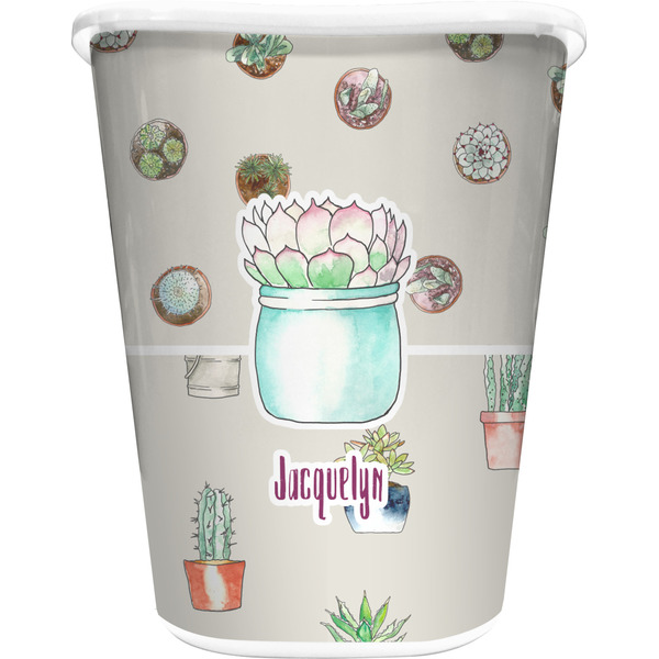 Custom Cactus Waste Basket - Double Sided (White) (Personalized)