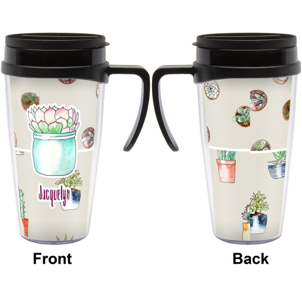 Succulents Travel Mug with Black Handle - Approval