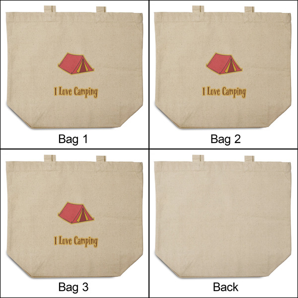 Summer Camping 3 Reusable Cotton Grocery Bags - Front & Back View