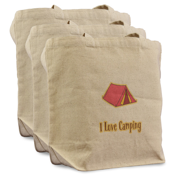 Custom Summer Camping Reusable Cotton Grocery Bags - Set of 3 (Personalized)