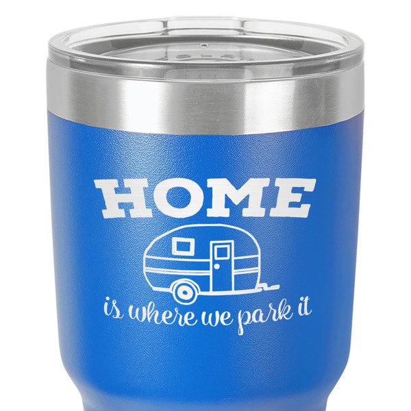 Summer Camping 30 oz Stainless Steel Ringneck Tumbler - Blue - Close Up