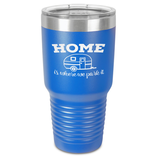 Summer Camping 30 oz Stainless Steel Ringneck Tumbler - Blue - Front