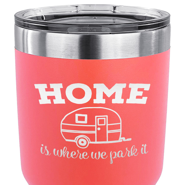 Summer Camping 30 oz Stainless Steel Ringneck Tumbler - Coral - CLOSE UP