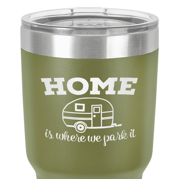 Summer Camping 30 oz Stainless Steel Ringneck Tumbler - Olive - Close Up