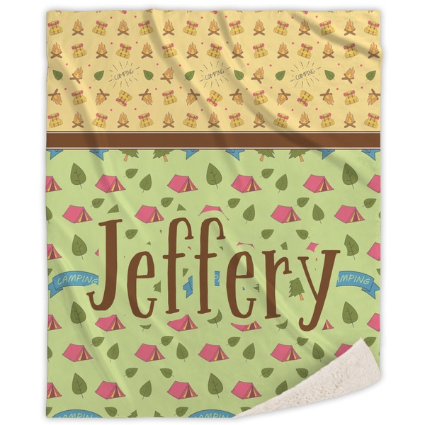 Custom Summer Camping Sherpa Throw Blanket (Personalized)