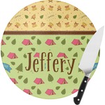 Summer Camping Round Glass Cutting Board - Small (Personalized)