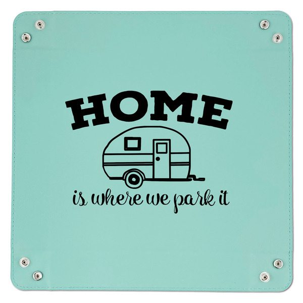 Summer Camping 9" x 9" Teal Leatherette Snap Up Tray - APPROVAL