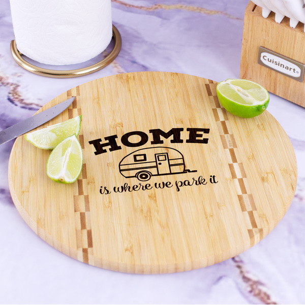 Summer Camping Bamboo Cutting Board - In Context
