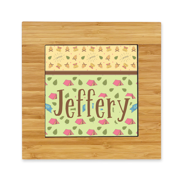 Custom Summer Camping Bamboo Trivet with Ceramic Tile Insert (Personalized)