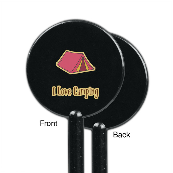 Summer Camping Black Plastic 5.5" Stir Stick - Single Sided - Round - Front & Back