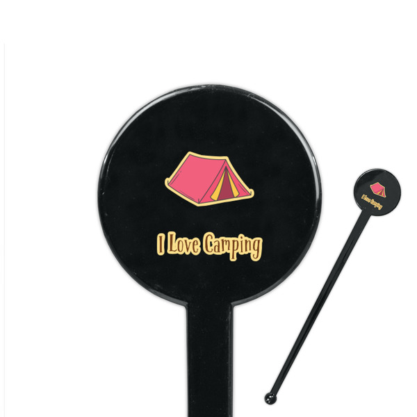 Custom Summer Camping 7" Round Plastic Stir Sticks - Black - Single Sided (Personalized)