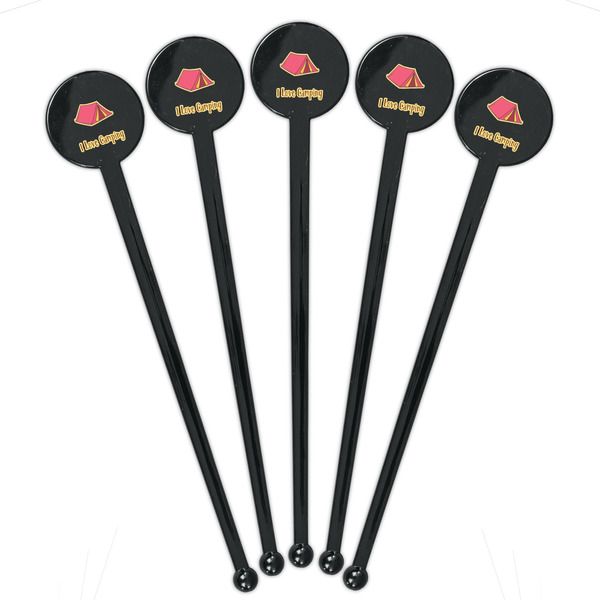 Summer Camping Black Plastic 7" Stir Stick - Round - Fan View