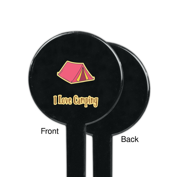Summer Camping Black Plastic 7" Stir Stick - Single Sided - Round - Front & Back