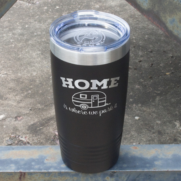 Summer Camping Black Polar Camel Tumbler - 20oz - Angled