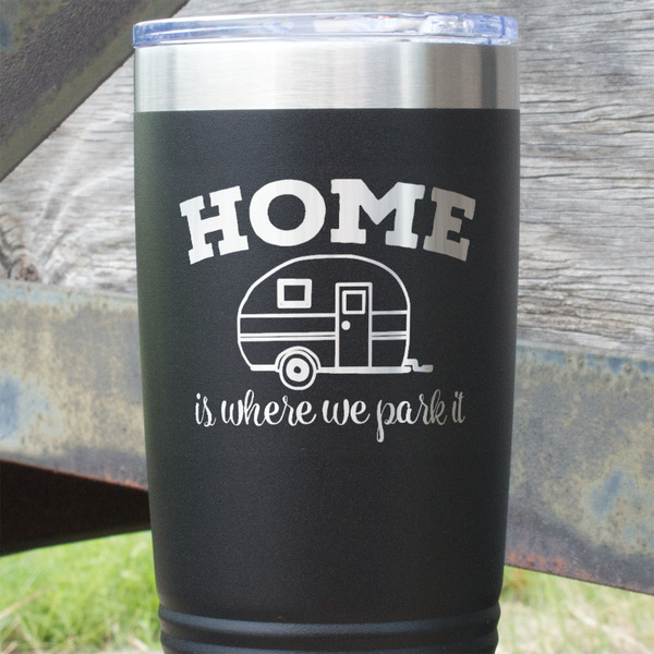 Summer Camping Black Polar Camel Tumbler - 20oz - Close Up