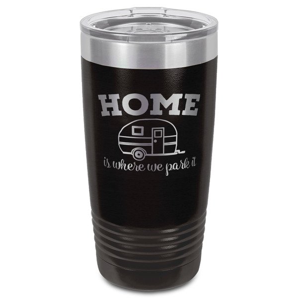 Summer Camping Black Polar Camel Tumbler - 20oz - Front