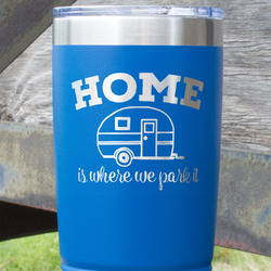 Summer Camping 20 oz Stainless Steel Tumbler - Royal Blue - Single Sided