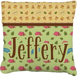 Summer Camping Faux-Linen Throw Pillow 16" (Personalized)