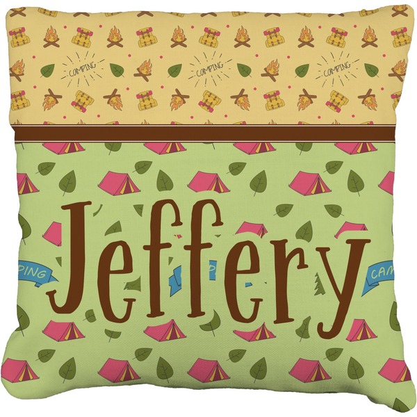 Custom Summer Camping Faux-Linen Throw Pillow 16" (Personalized)
