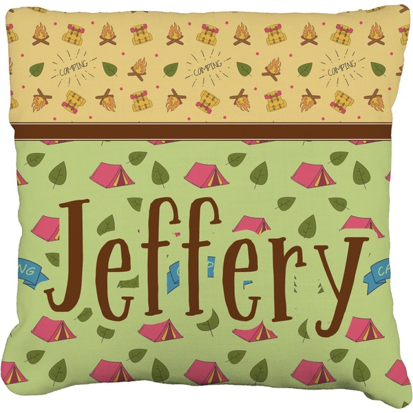 Custom Summer Camping Faux-Linen Throw Pillow 18" (Personalized)