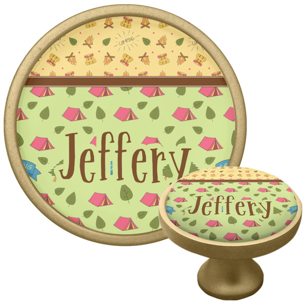 Custom Summer Camping Cabinet Knob - Gold (Personalized)