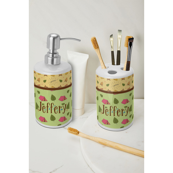 Summer Camping Ceramic Bathroom Accessories - LIFESTYLE (toothbrush holder & soap dispenser)