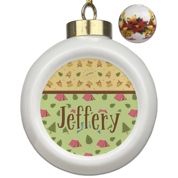 Custom Summer Camping Ceramic Ball Ornaments - Poinsettia Garland (Personalized)