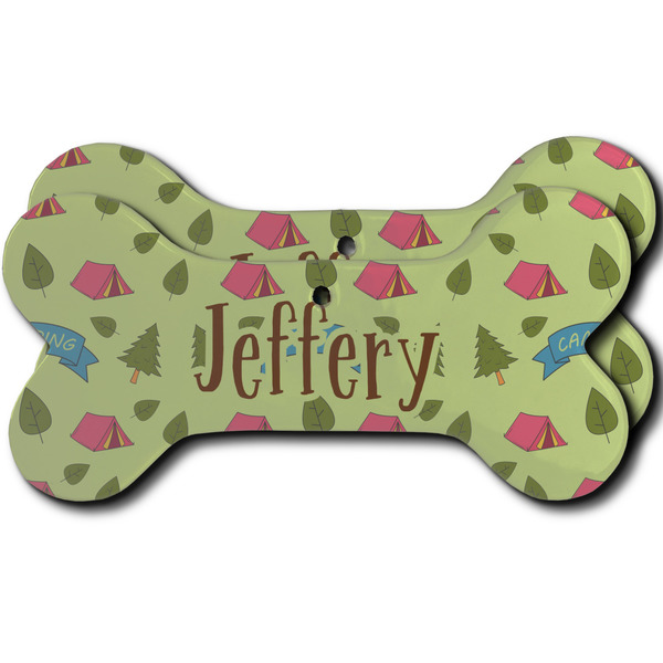 Custom Summer Camping Ceramic Dog Ornament - Front & Back w/ Name or Text