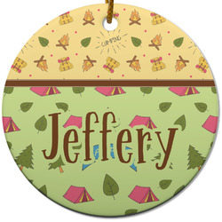 Summer Camping Round Ceramic Ornament w/ Name or Text