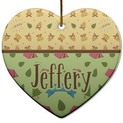 Summer Camping Heart Ceramic Ornament w/ Name or Text
