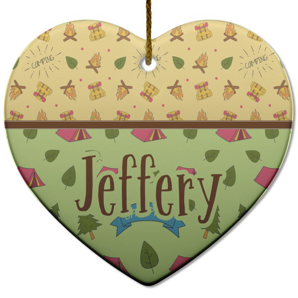 Custom Summer Camping Heart Ceramic Ornament w/ Name or Text