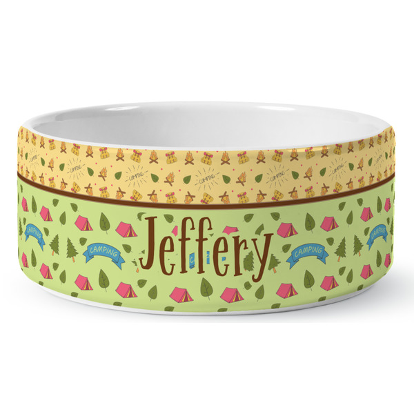 Custom Summer Camping Ceramic Dog Bowl - Large (Personalized)