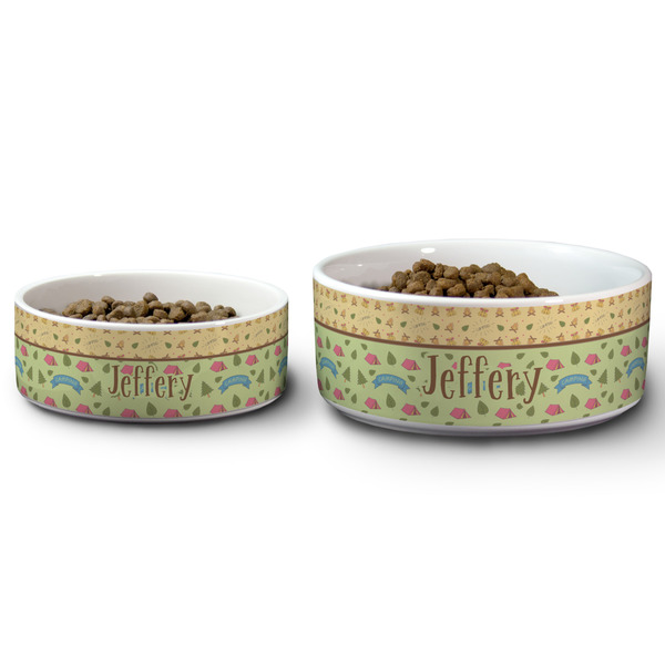 Summer Camping Ceramic Dog Bowls - Size Comparison