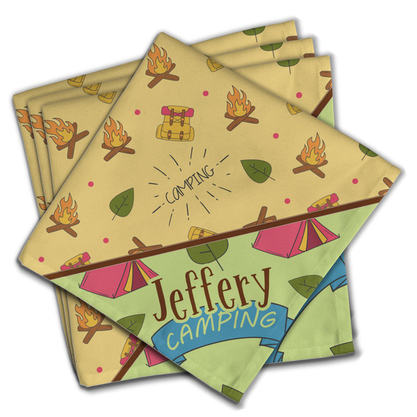 Custom Summer Camping Cloth Napkins (Set of 4) (Personalized)
