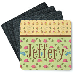 Summer Camping Square Rubber Backed Coasters - Set of 4 (Personalized)