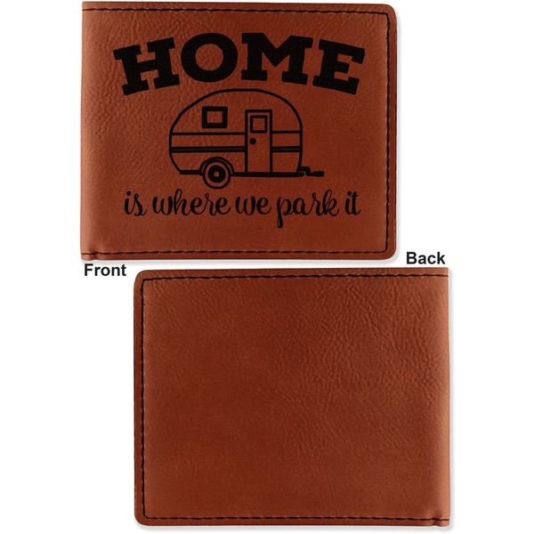 Summer Camping Cognac Leatherette Bifold Wallets - Front and Back Single Sided - Apvl