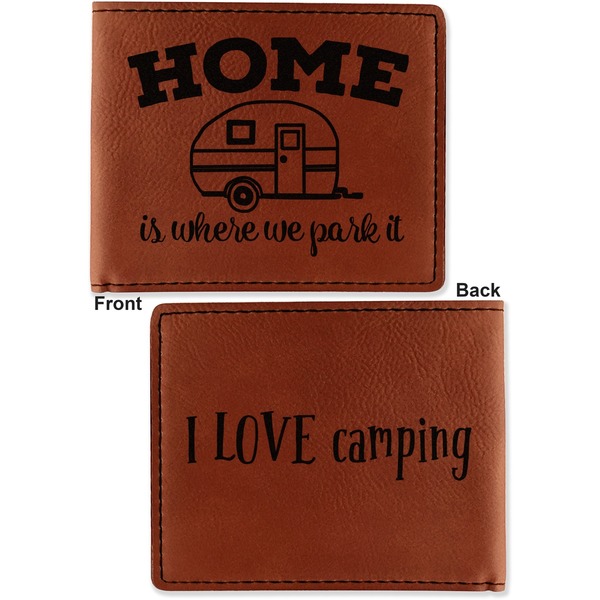 Summer Camping Cognac Leatherette Bifold Wallets - Front and Back