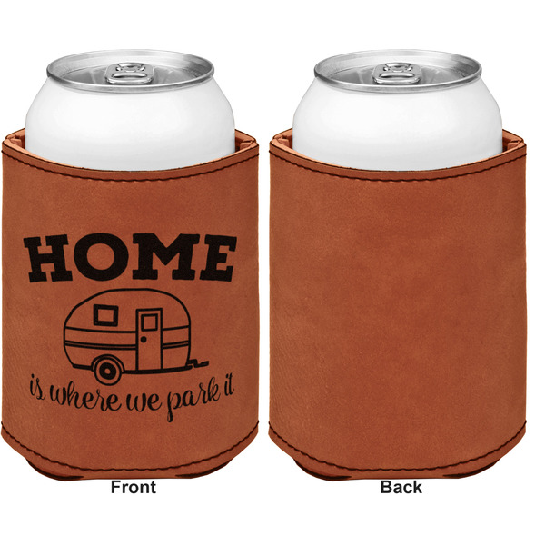 Summer Camping Cognac Leatherette Can Sleeve - Single Sided Front and Back