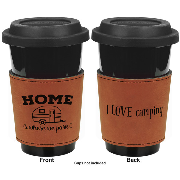 Summer Camping Cognac Leatherette Mug Sleeve - Double Sided Apvl