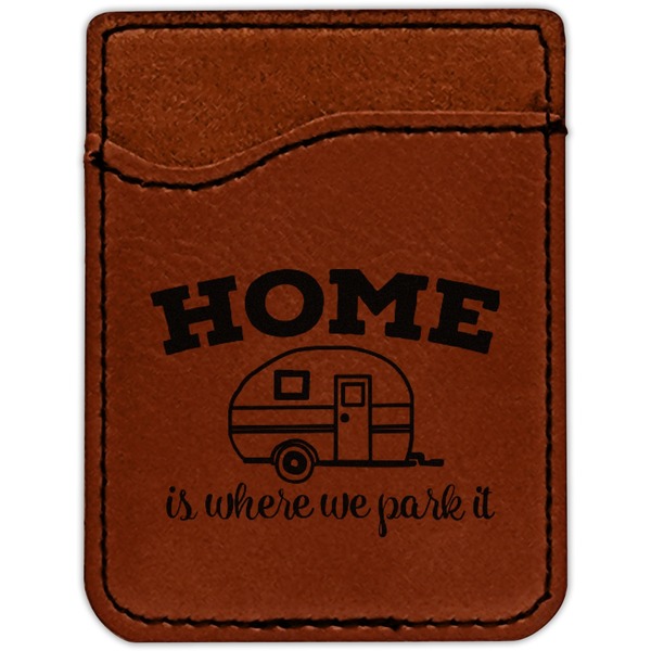 Summer Camping Cognac Leatherette Phone Wallet close up