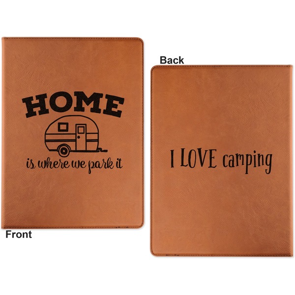 Summer Camping Cognac Leatherette Portfolios with Notepad - Large - Double Sided - Apvl