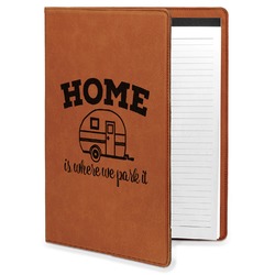 Summer Camping Leatherette Portfolio with Notepad - Large - Single Sided (Personalized)
