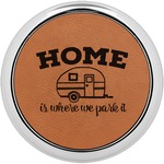 Summer Camping Leatherette Round Coaster w/ Silver Edge - Single or Set