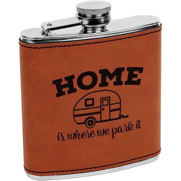 Custom Summer Camping Leatherette Wrapped Stainless Steel Flask