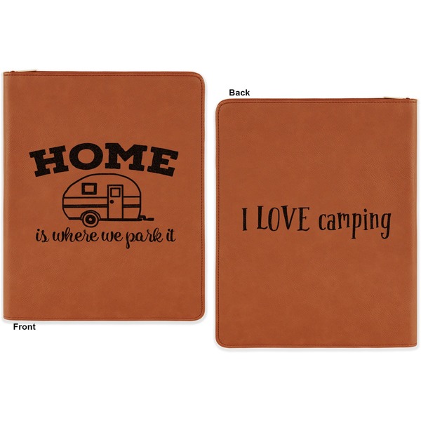 Summer Camping Cognac Leatherette Zipper Portfolios with Notepad - Double Sided - Apvl
