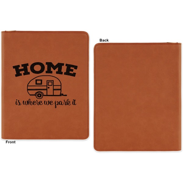 Summer Camping Cognac Leatherette Zipper Portfolios with Notepad - Single Sided - Apvl