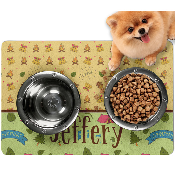 Custom Summer Camping Dog Food Mat - Small w/ Name or Text