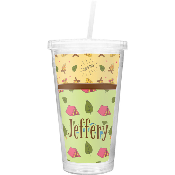 Custom Summer Camping Double Wall Tumbler with Straw (Personalized)